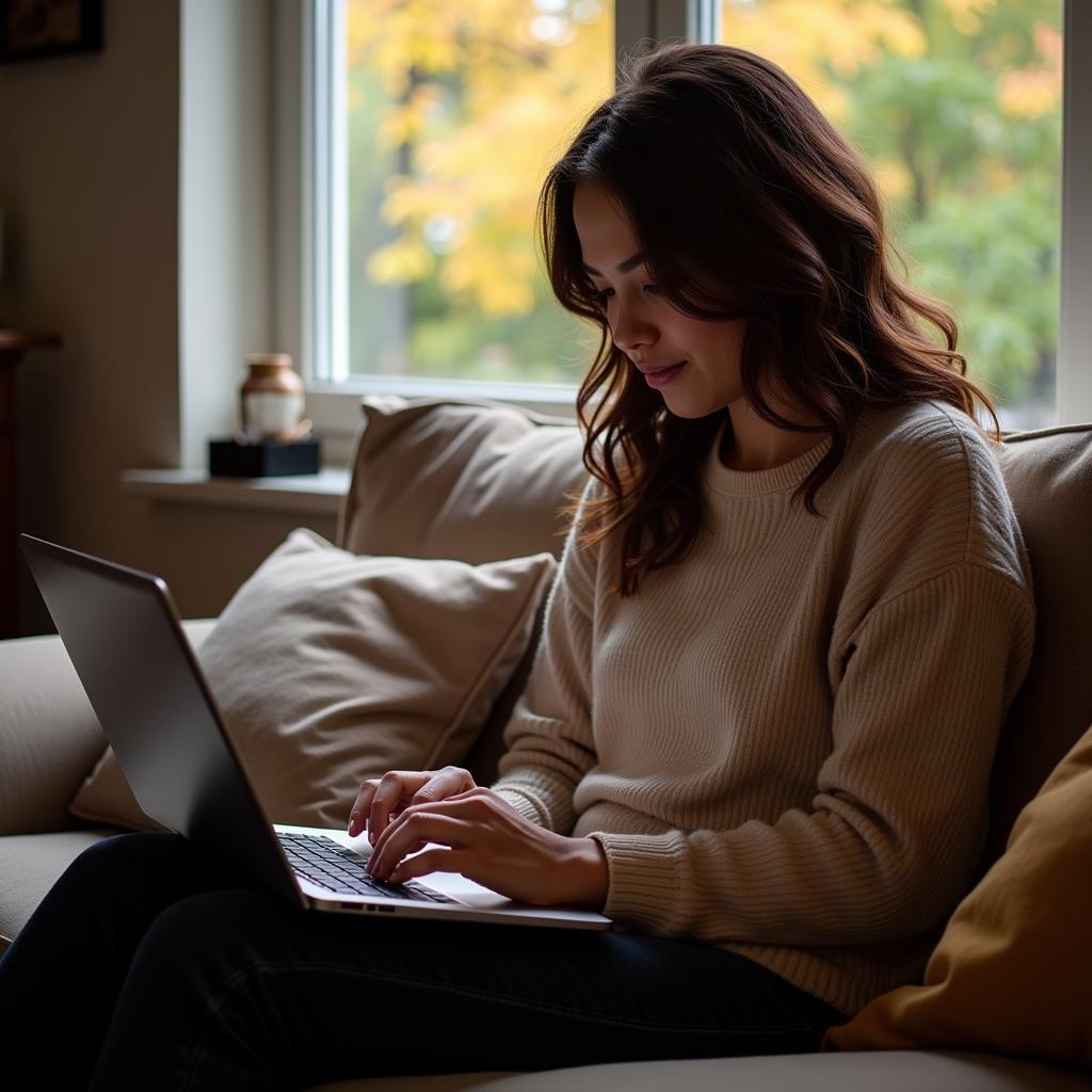 Woman browsing Triangl coupons on a laptop