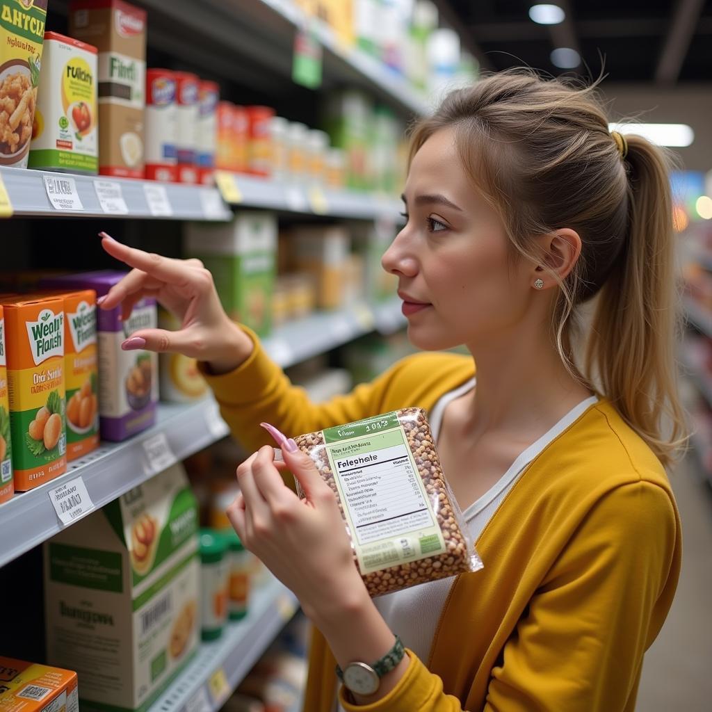 Woman Checking Allergen-Free Product Label