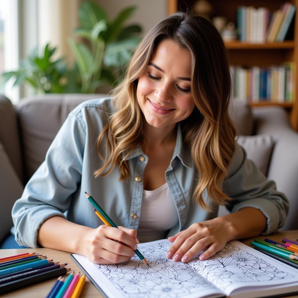 Woman Enjoying Free Coloring Book