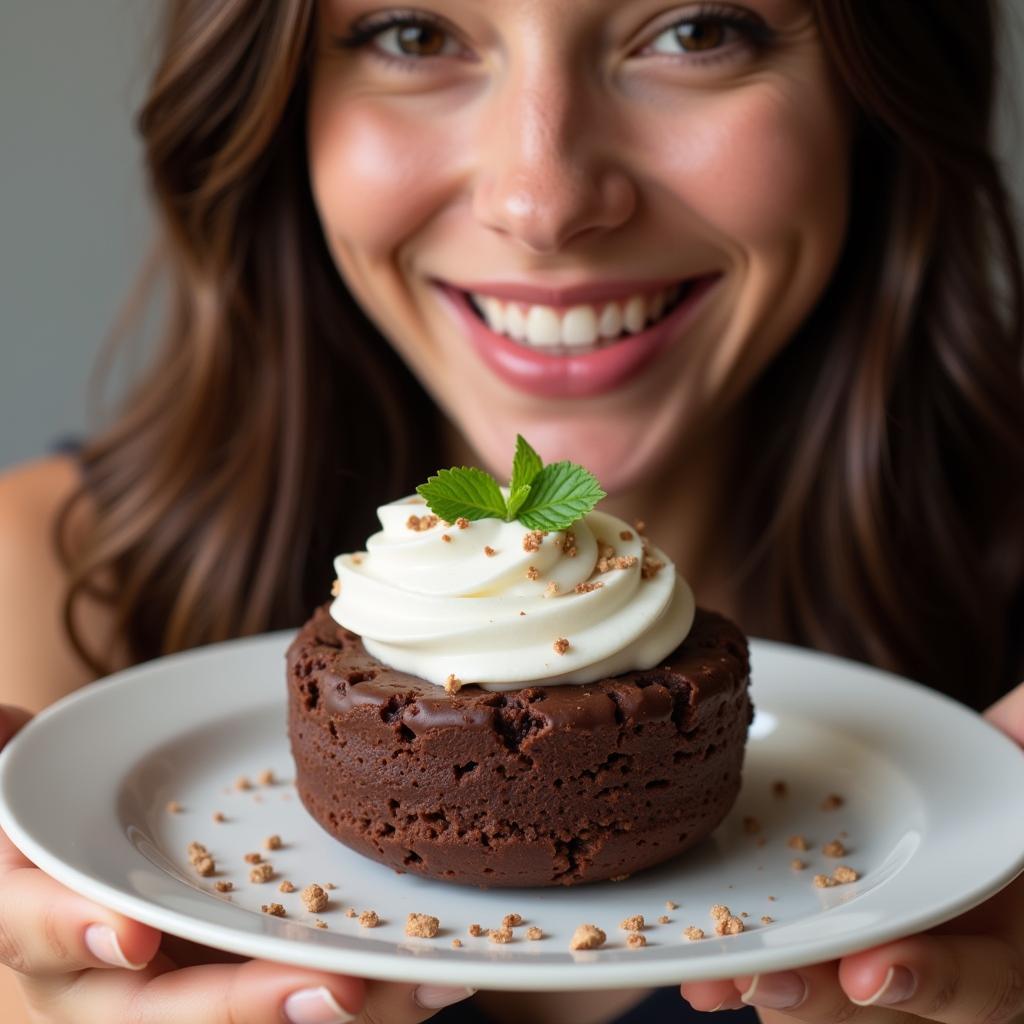 Woman Enjoying a Sugar Free Mint Chocolate Dessert