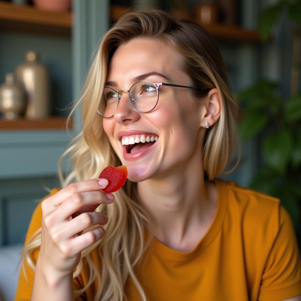 Woman Enjoying THC Free Gummies