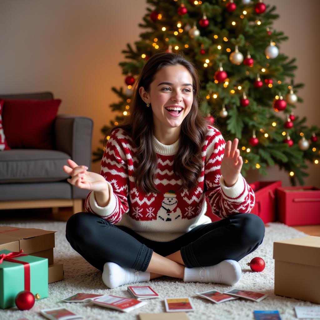 Excited Woman Opening Free Christmas Samples