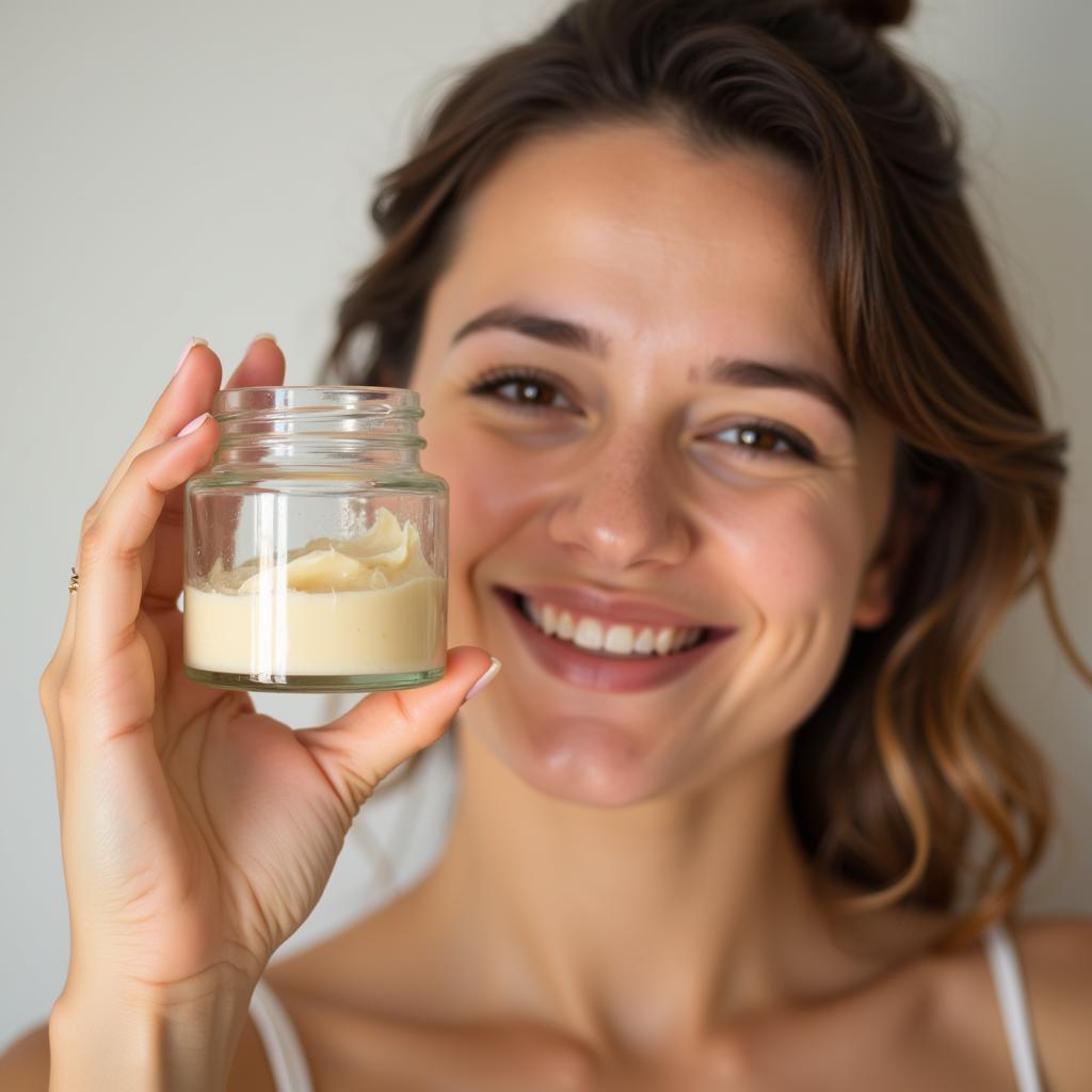 Woman Holding a Glass Jar of Face Cream