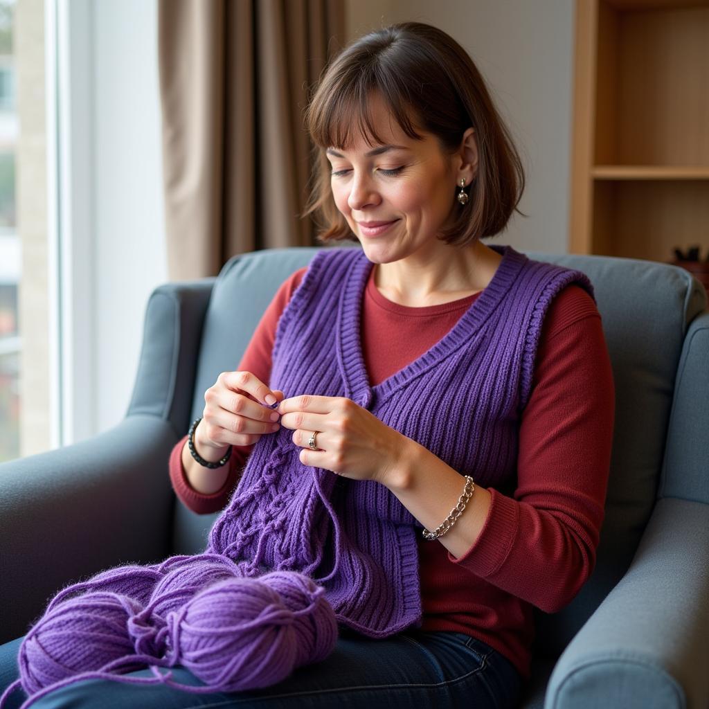 Woman Knitting a Ladies Vest