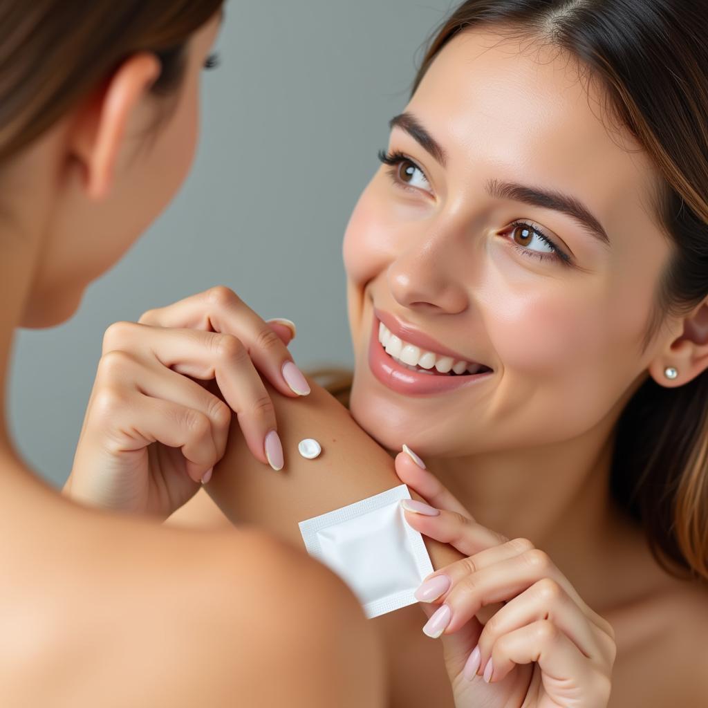 Woman Patch Testing Skincare Sample