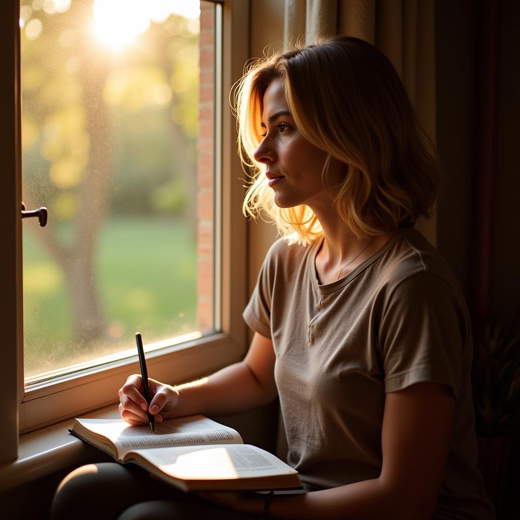 Peaceful Prayer Time: Woman Writing in Journal with Bible