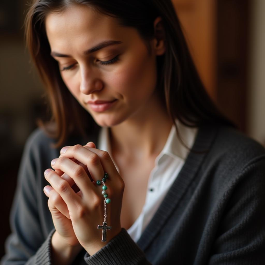 Woman Praying with Rosary Bracelet