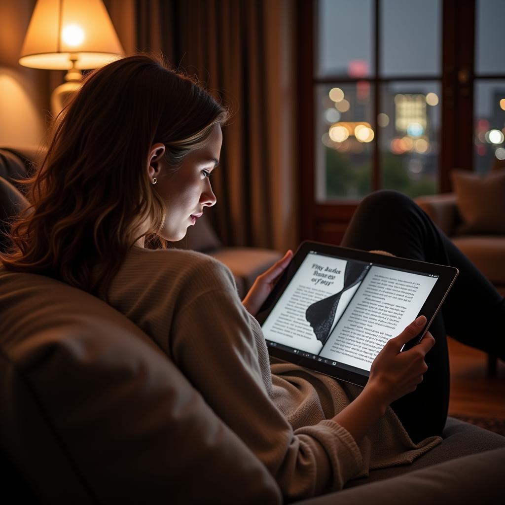 Woman reading ebook on a tablet