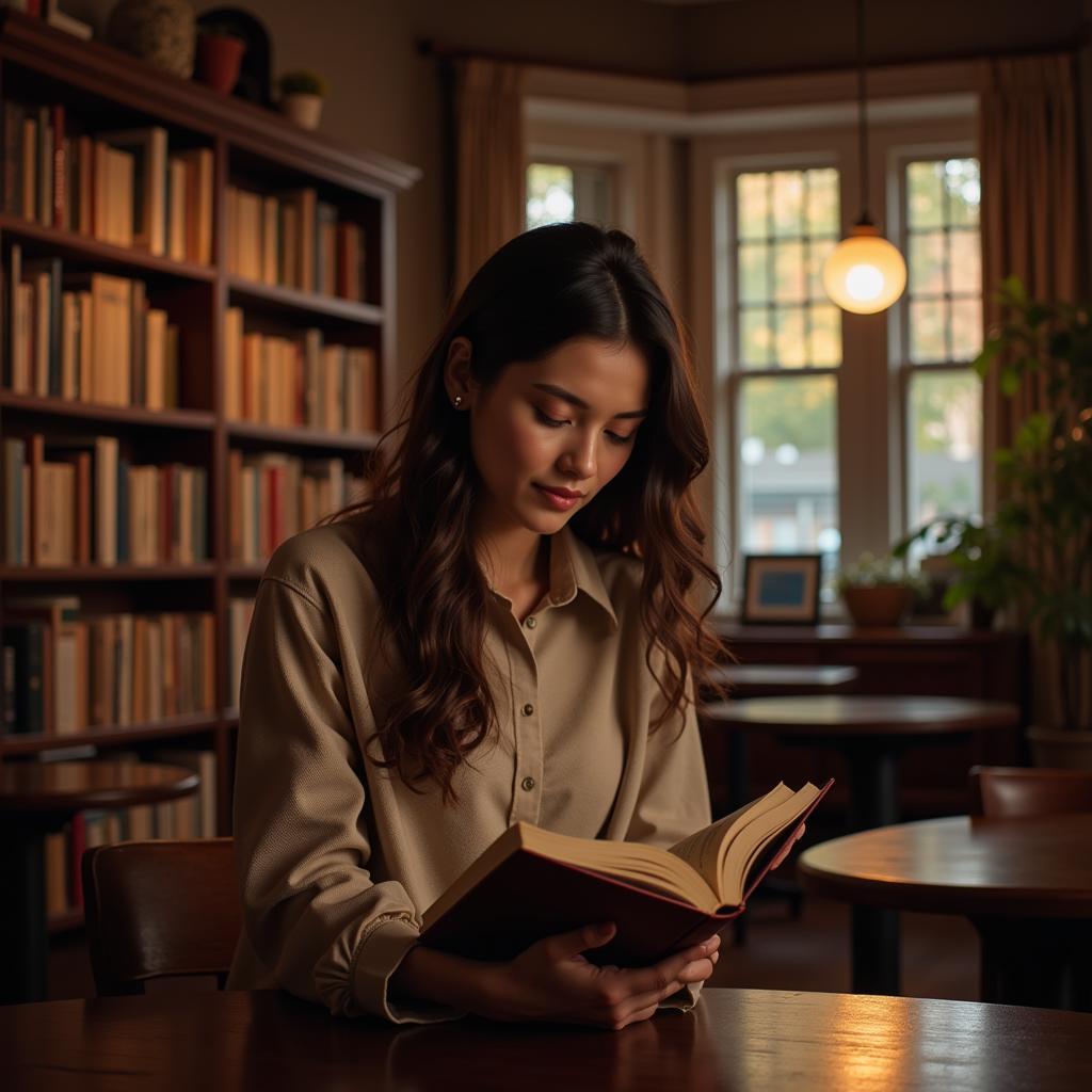 Woman Reading in a Library