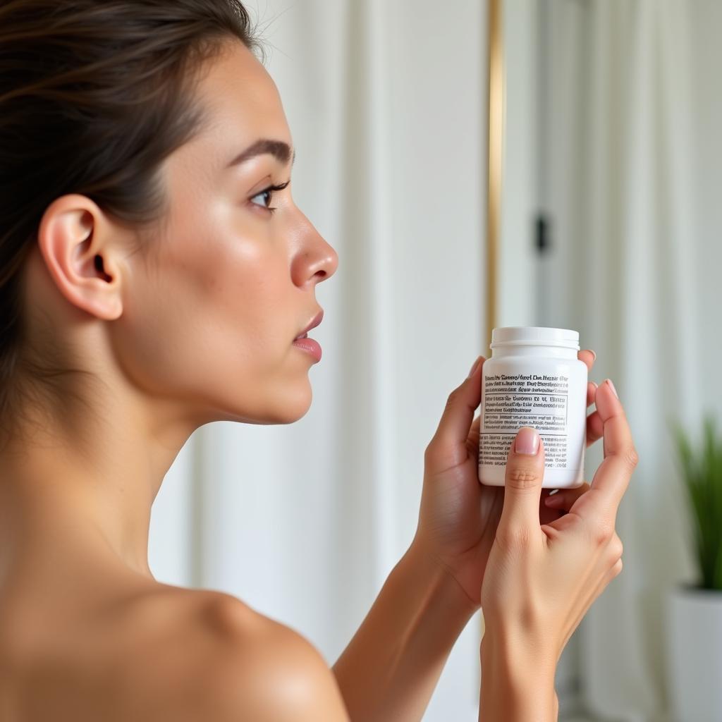 Woman Reading Skincare Label Carefully