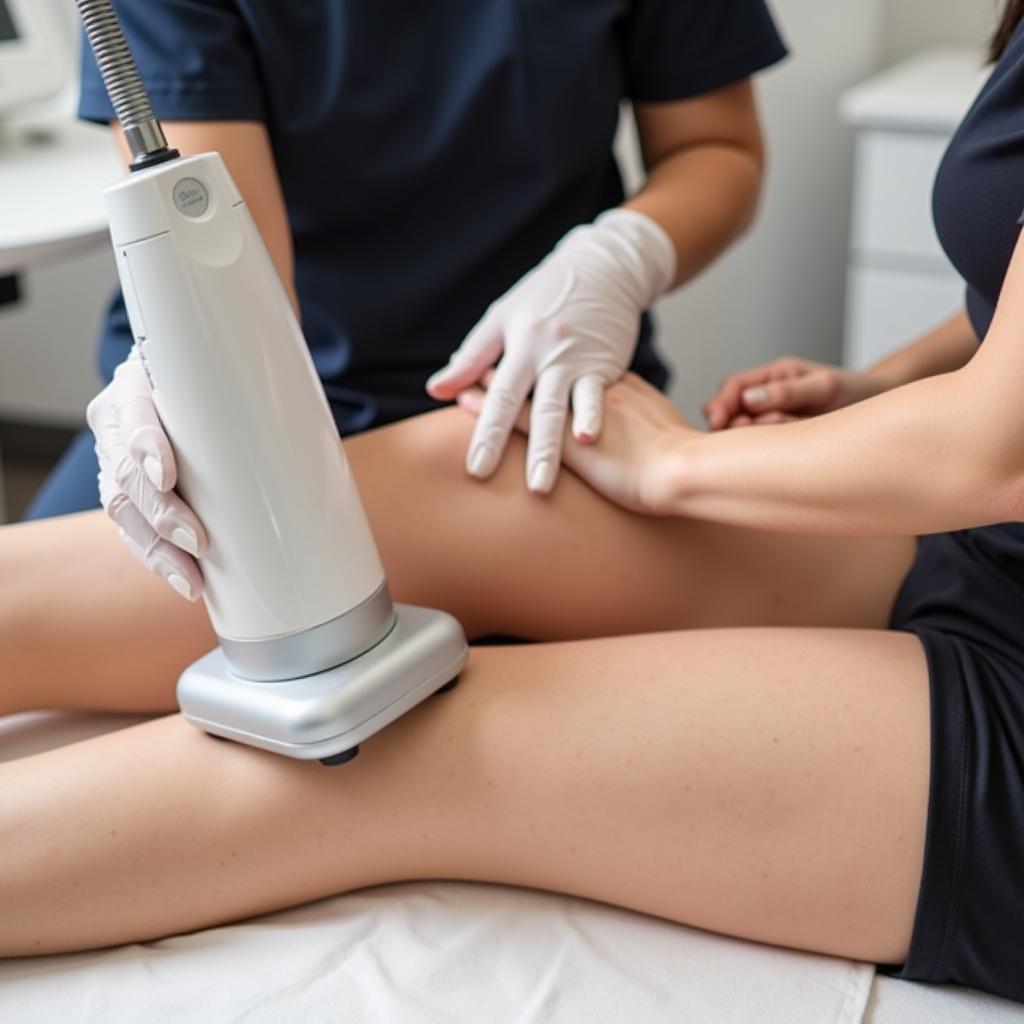 Woman undergoing laser hair removal on her legs