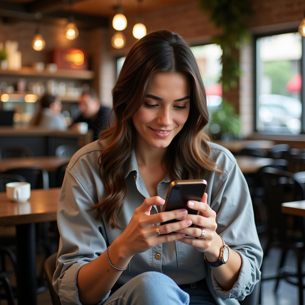 Woman Searching for "Free Shipping Water Bottles" on Phone