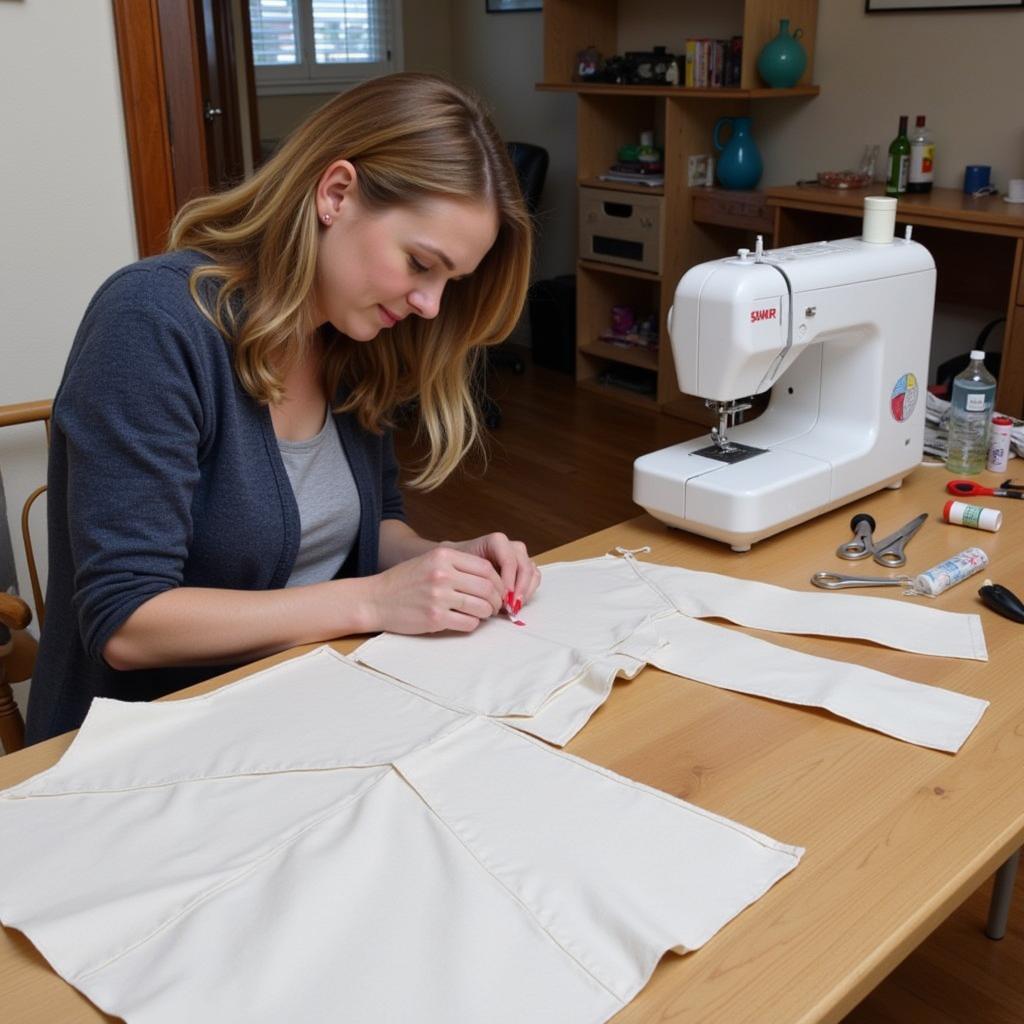 Woman Sewing Jacket Using a Pattern