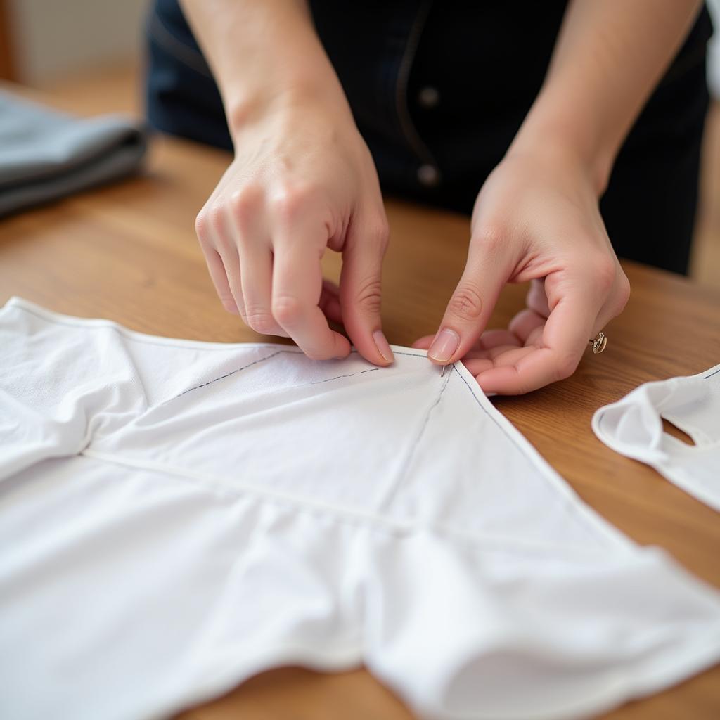 Woman Following a Sewing Pattern