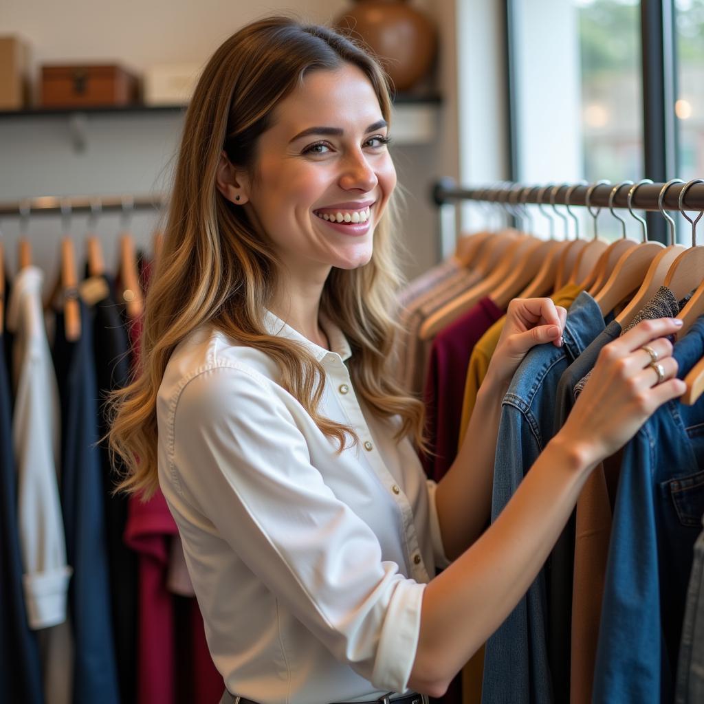 A woman actively searching for the best deals and promotions.