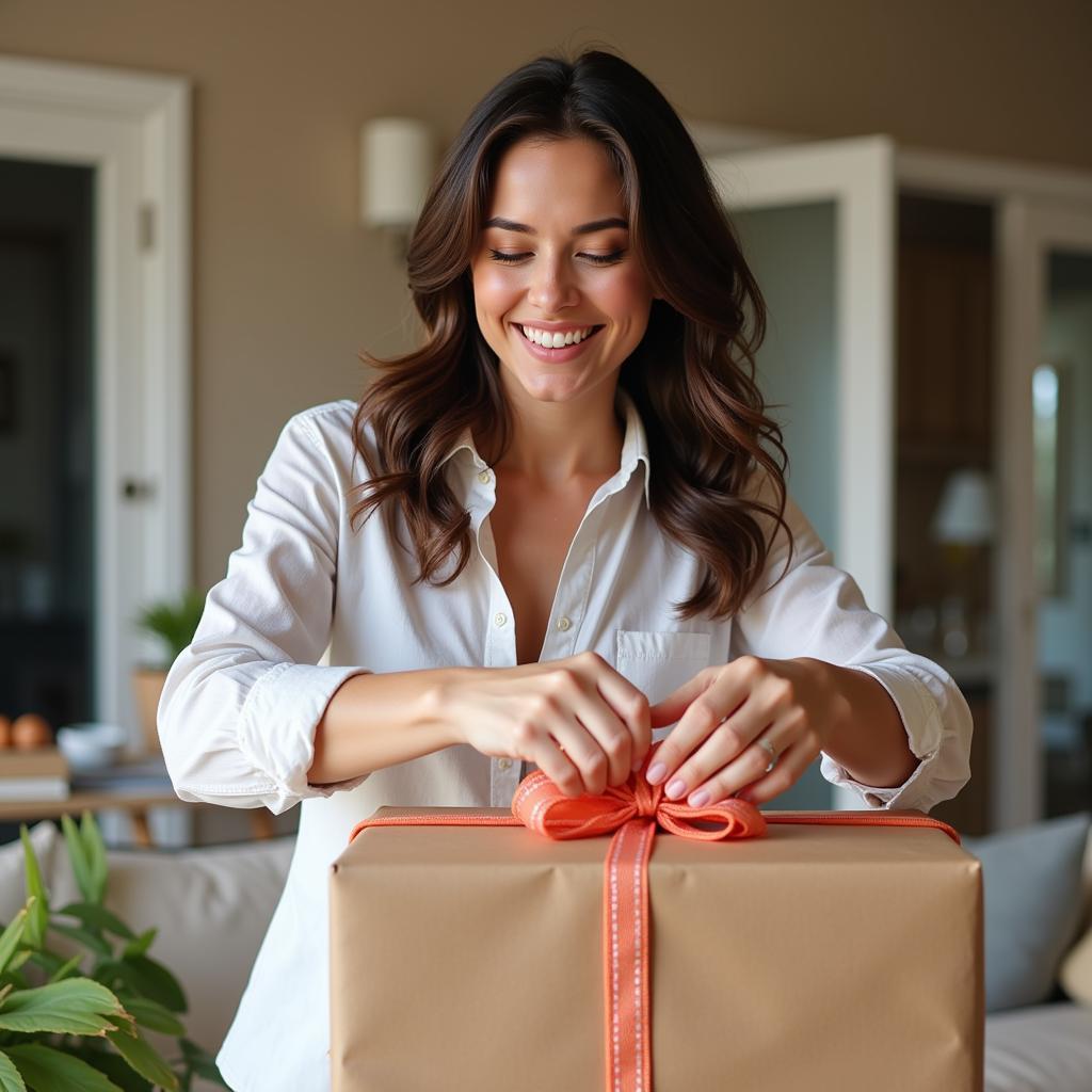 Woman Smiling Receiving Gluten and Dairy Free Gift