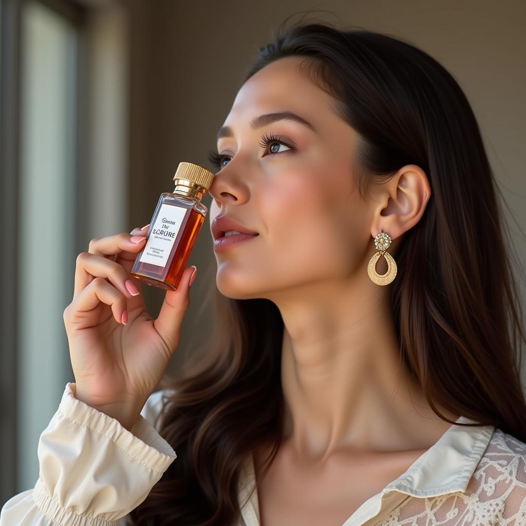 Woman Trying on a Perfume Sample