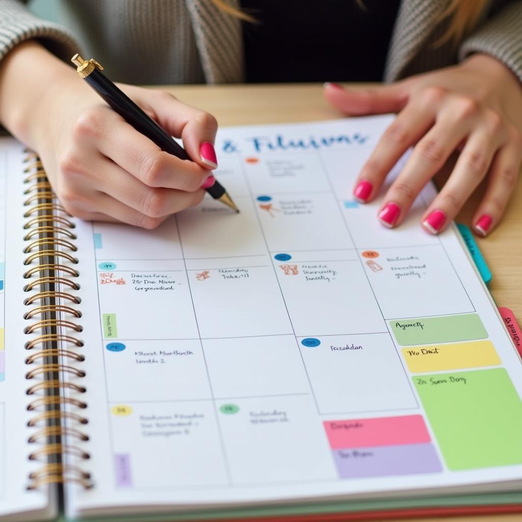 Woman writing in an executive functioning planner