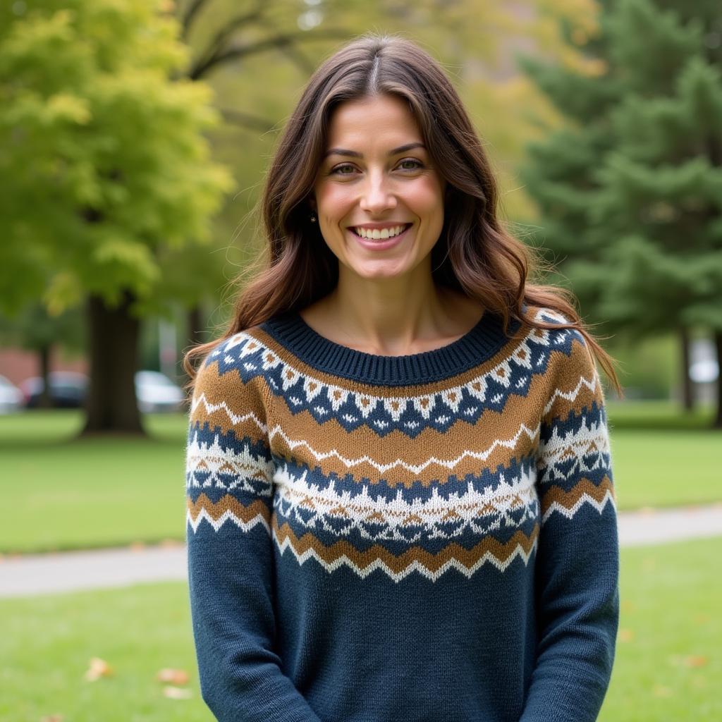 Woman wearing a hand-knitted sweater