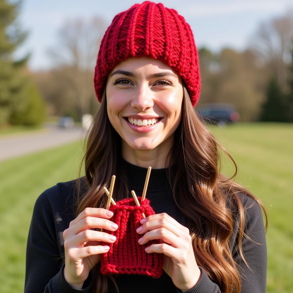 Woman Wearing Handmade Toque