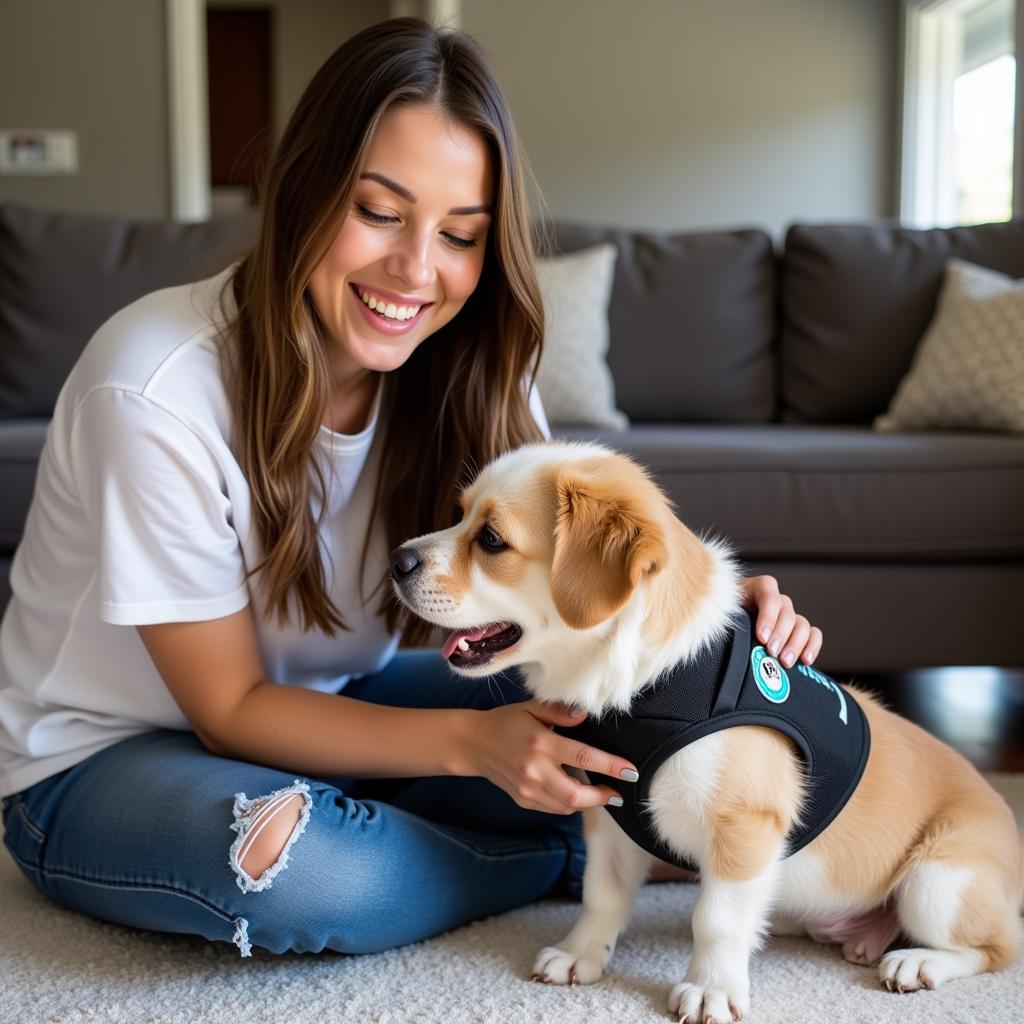 Woman with ESA Dog in Her Apartment