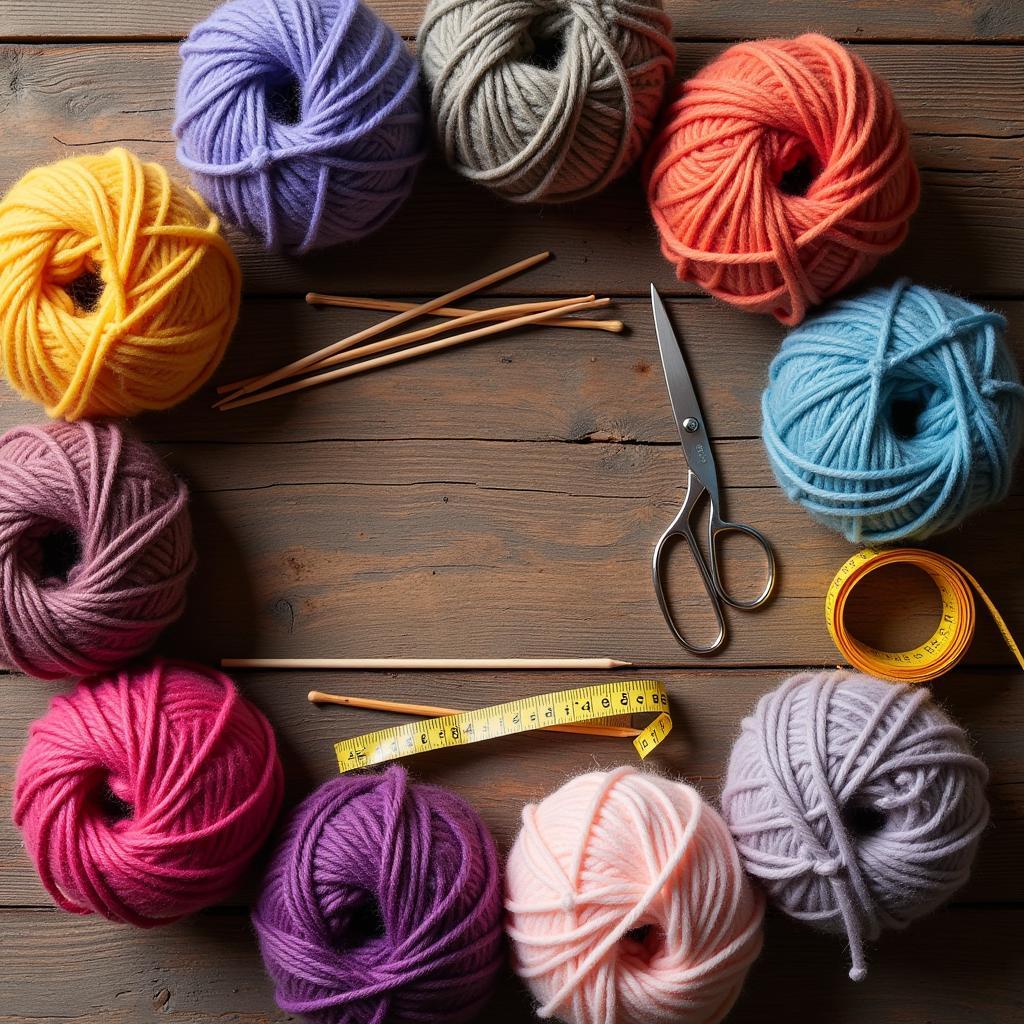 Woolen Yarn and Knitting Needles Arranged on a Table