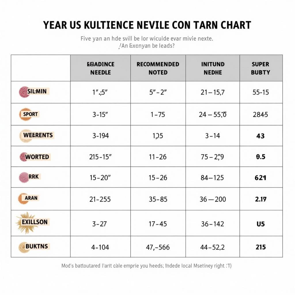 Yarn Weight and Needle Size Chart