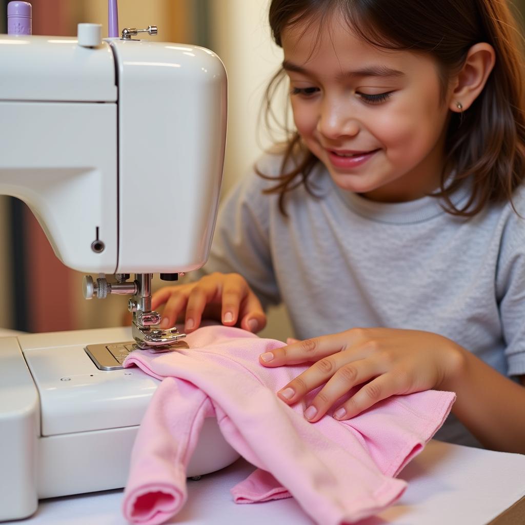 Young Girl Sewing Doll Clothes