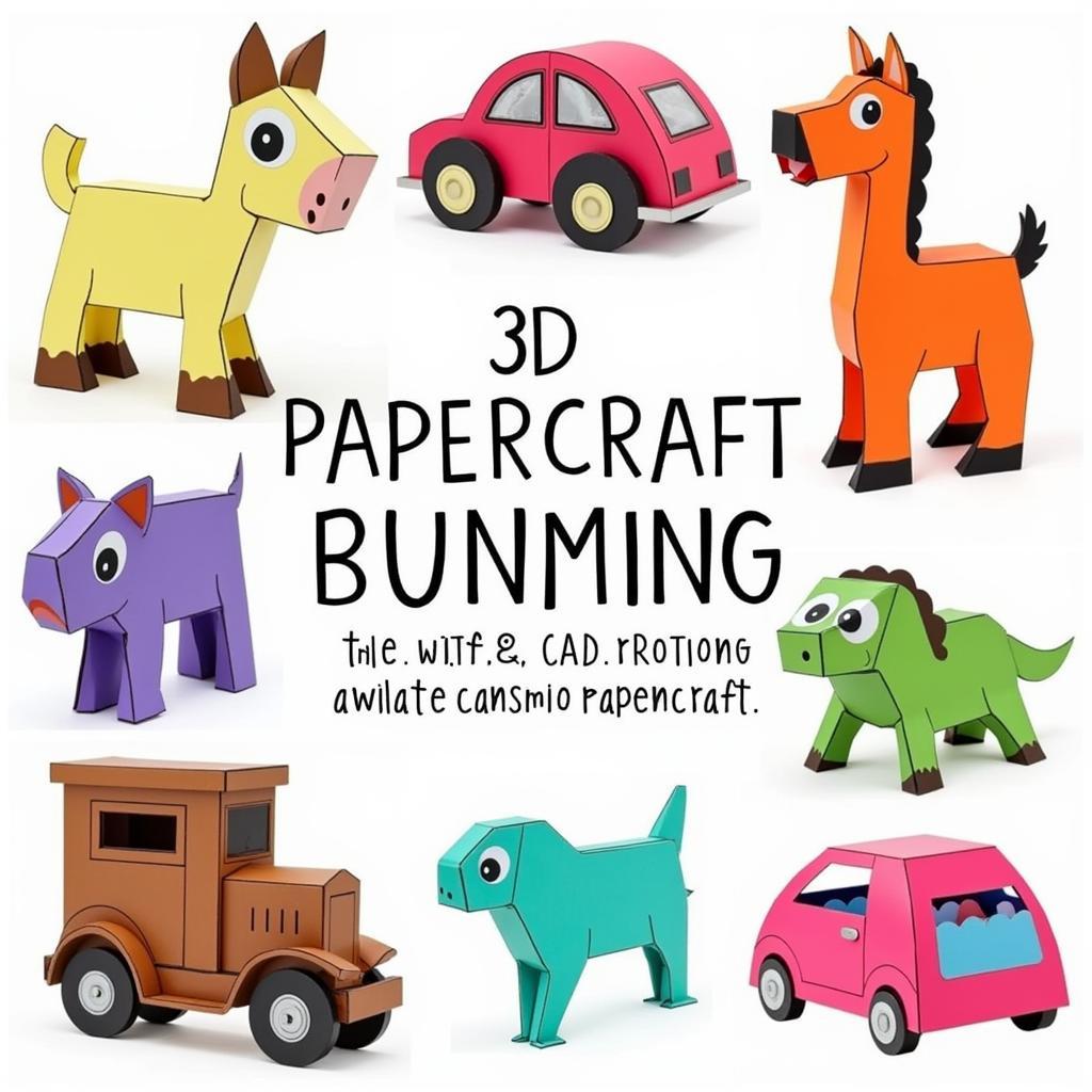 A collage showcasing the variety of 3D papercraft models available with free templates