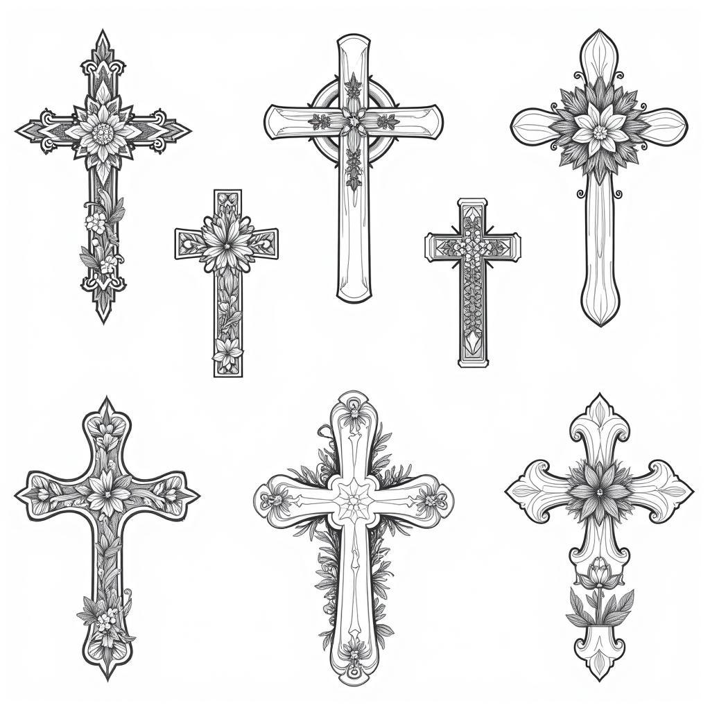 Adult Christian Coloring Pages with Crosses and Flowers