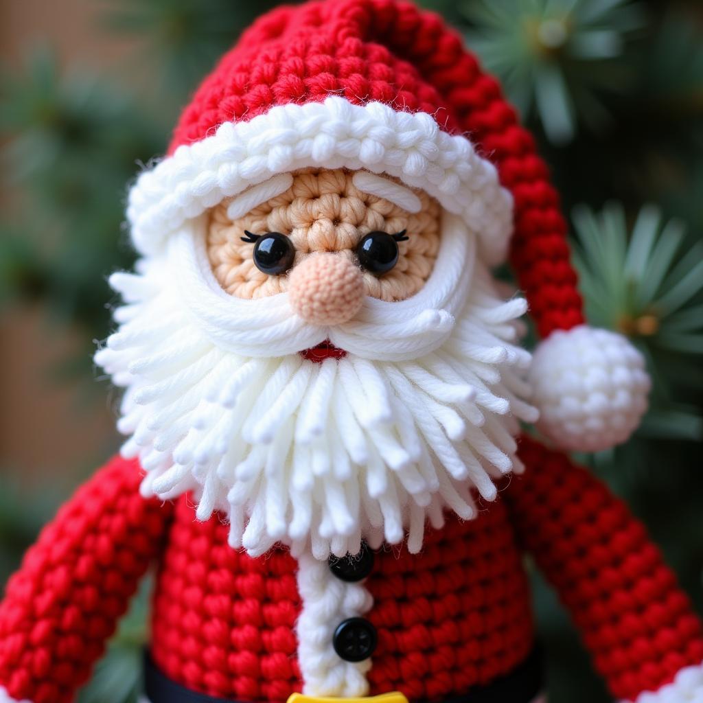 Advanced Free Crochet Christmas Patterns: An intricately designed amigurumi Santa Claus, showcasing advanced crochet techniques and attention to detail.