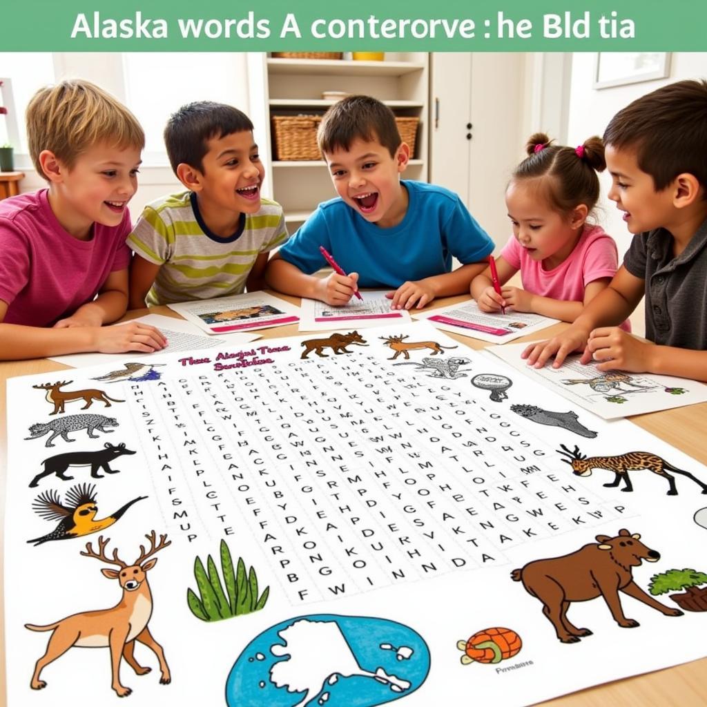 Kids Enjoying Free Printable Alaska Word Search