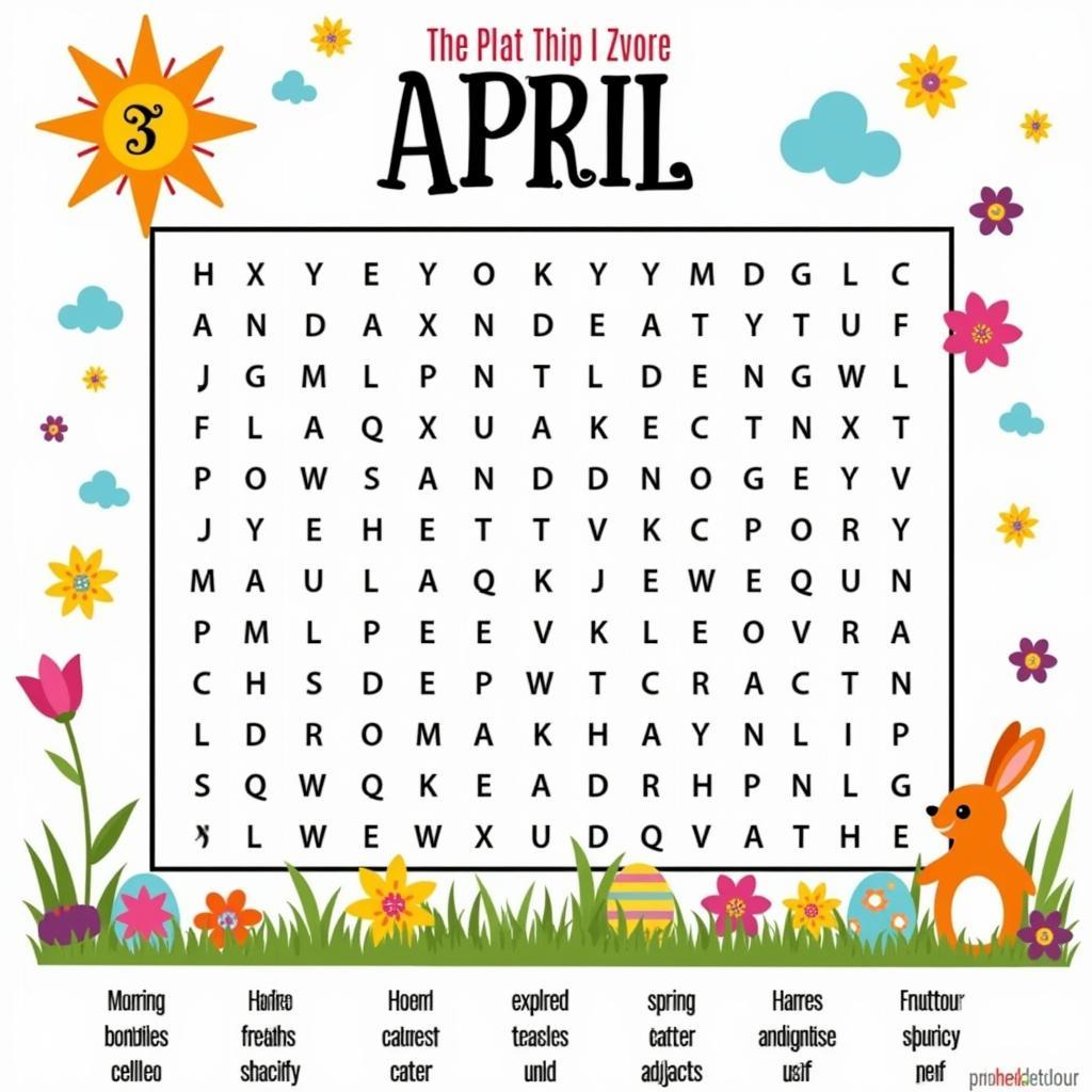 April Word Search Free Printable for Kids