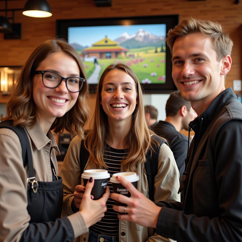 Customers Enjoying Free Coffee at Aroma Joe's