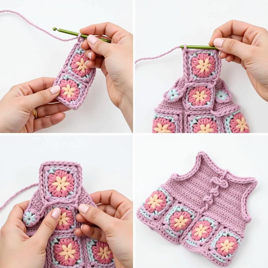 Assembling granny squares to create a dog sweater