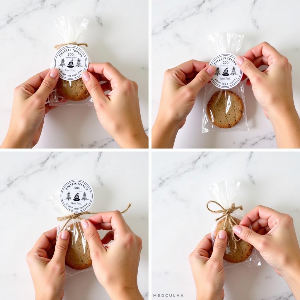 Attaching Christmas Cookie Tags to Cookie Bags