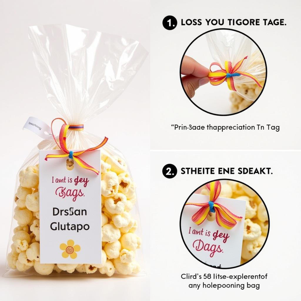 Attaching Popcorn Printable to Gift Bag