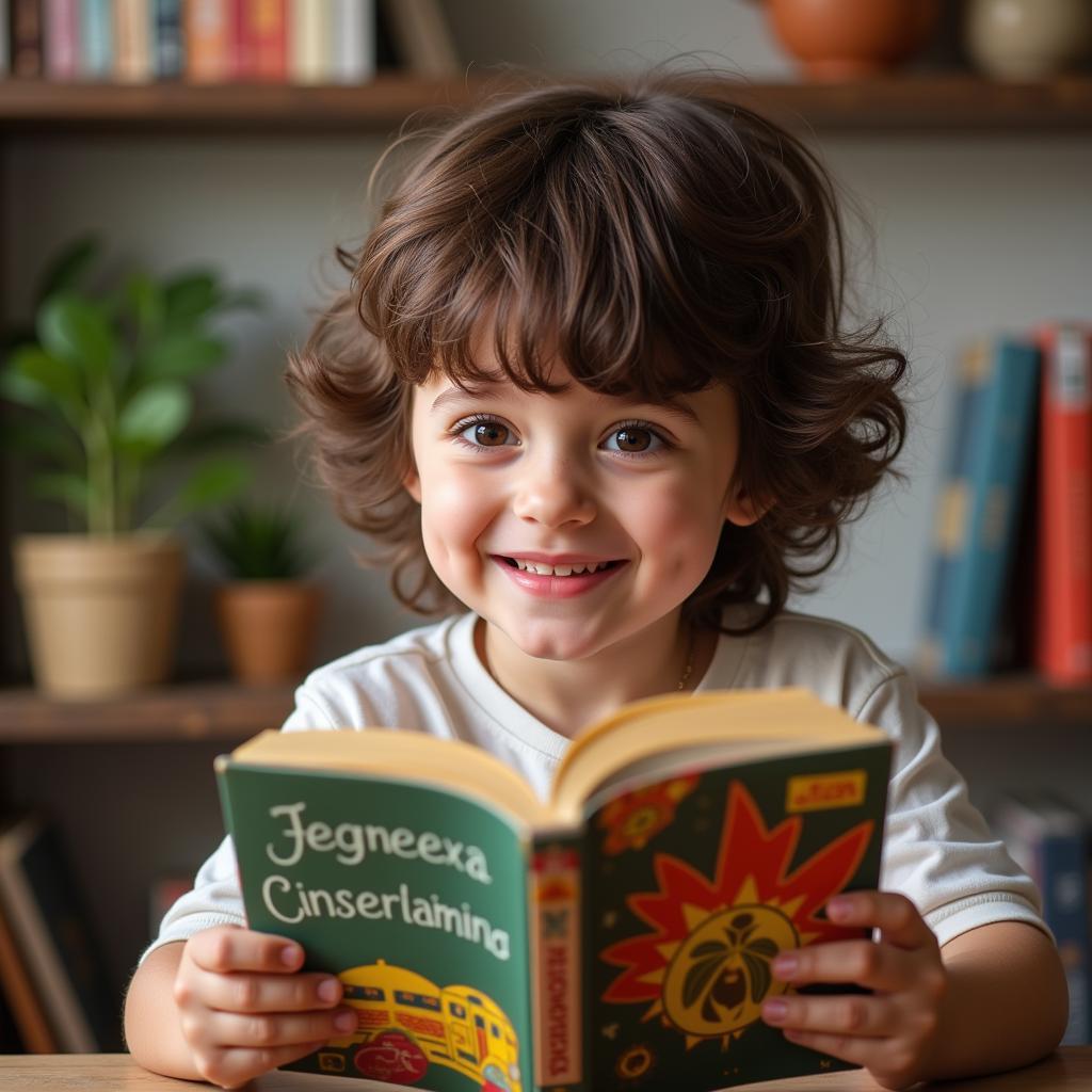 A Bilingual Child Reading a Spanish Book