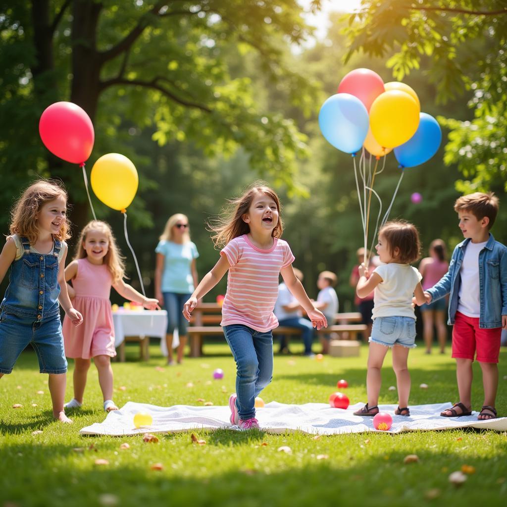 Kids playing at a birthday party held in a free park