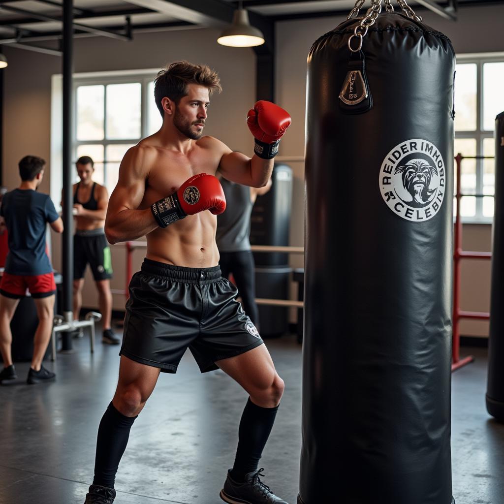 Correct boxing stance for using a speed bag