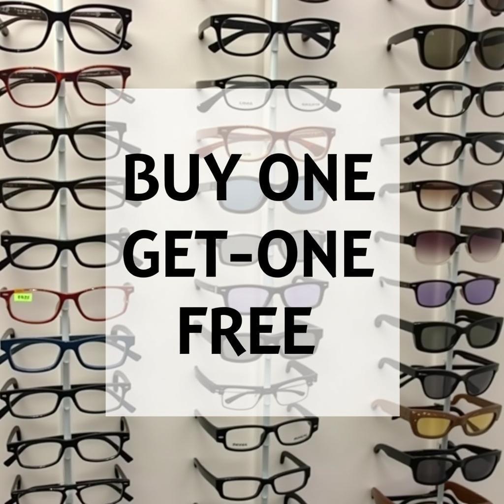 Eyeglasses Display with Buy One Get One Free Sign