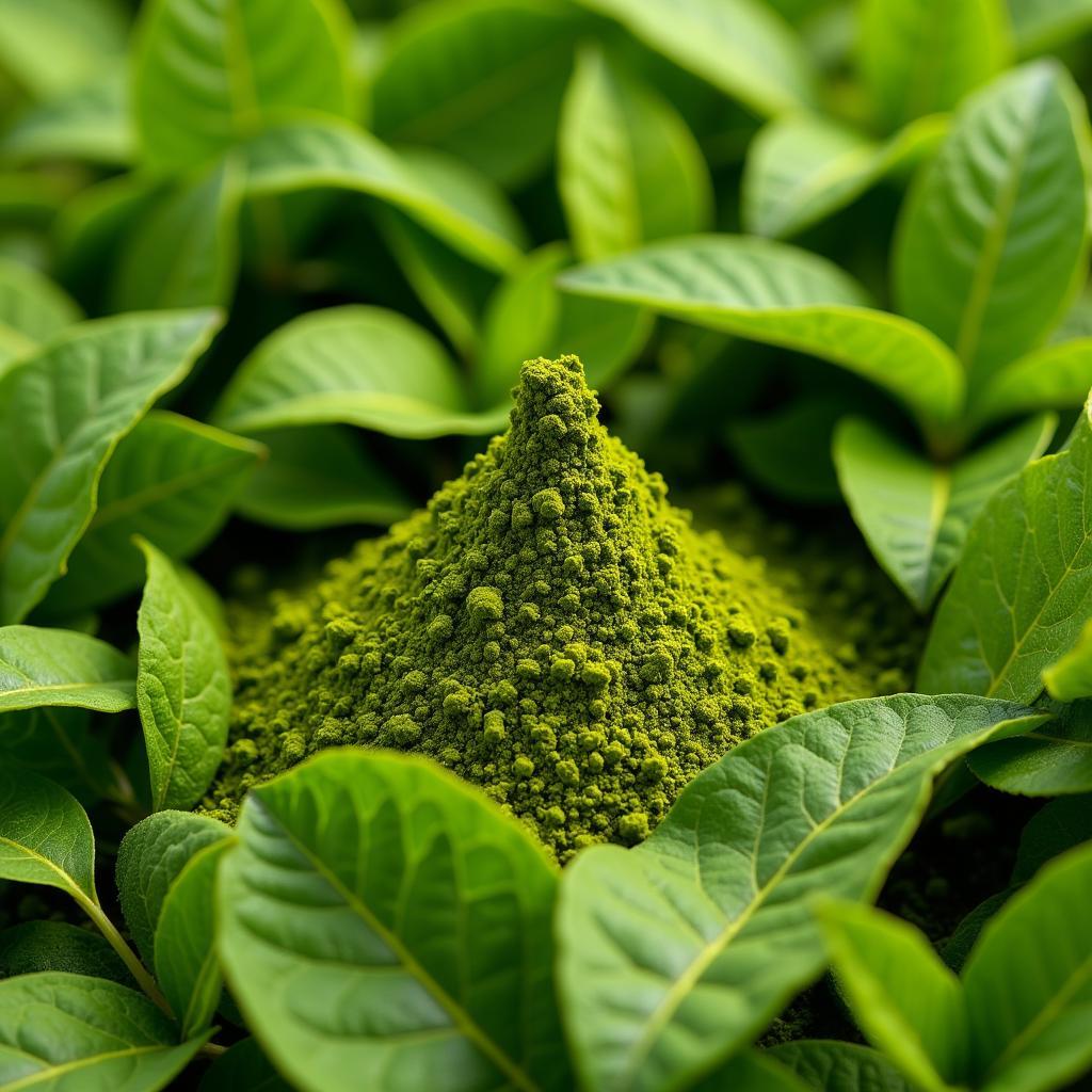 Close-up of caffeine-free matcha leaves