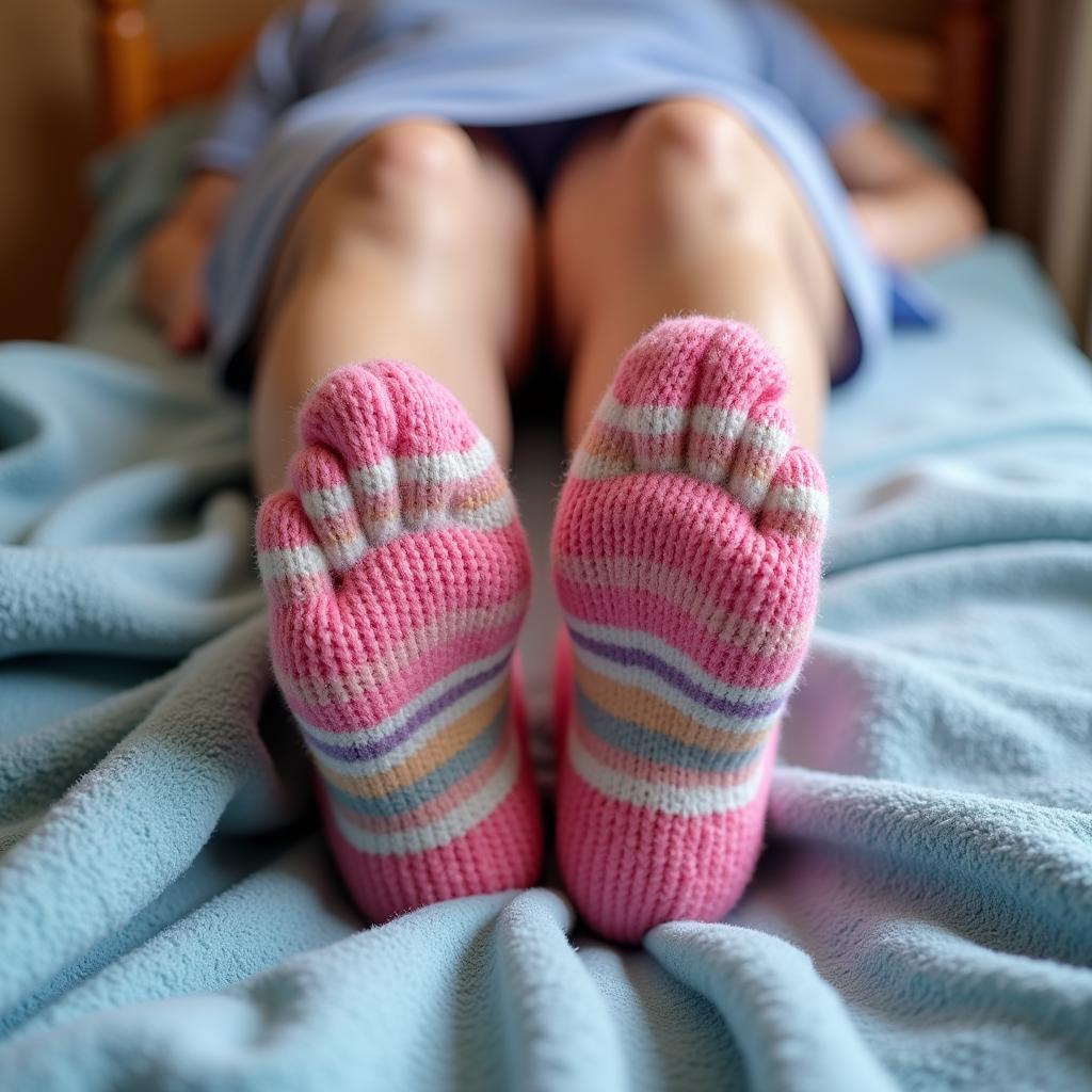 Cancer Patient Wearing Cozy Socks