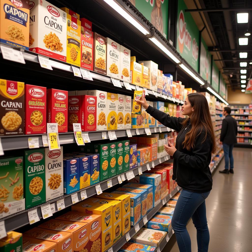 Shopping for caponi gluten-free pasta in a supermarket