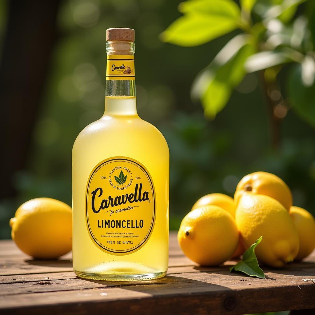 Caravella Limoncello bottle with a highlighted gluten-free label