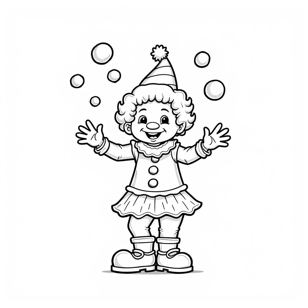 Carnival Coloring Page of a Clown Juggling