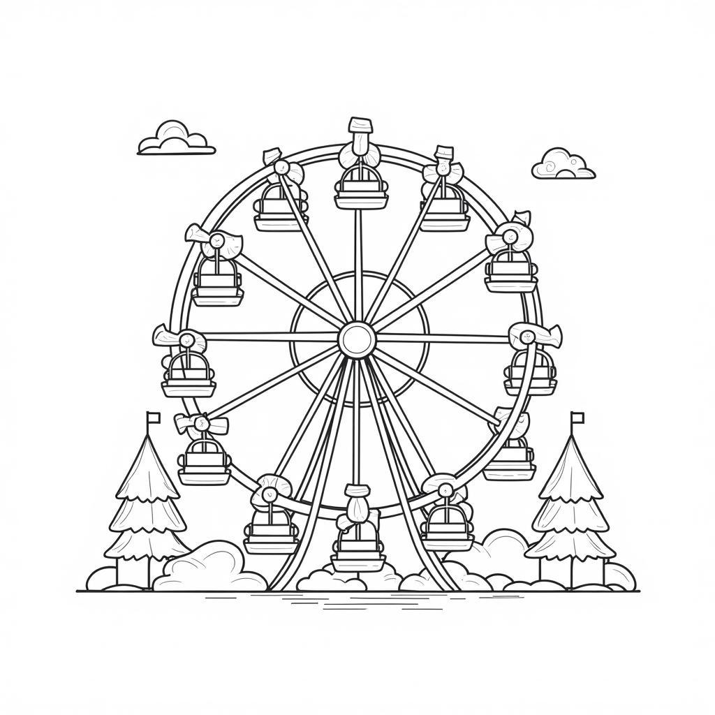 Carnival Coloring Page Featuring a Ferris Wheel