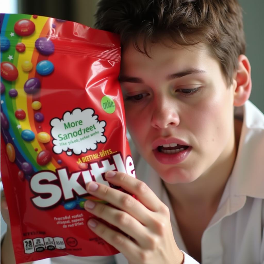 Checking Skittles packaging for Gluten-Free label