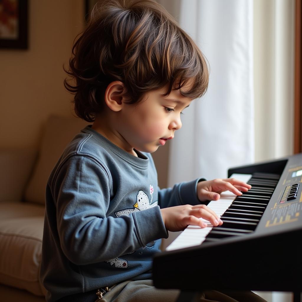 Child Learning to Play a Free Keyboard