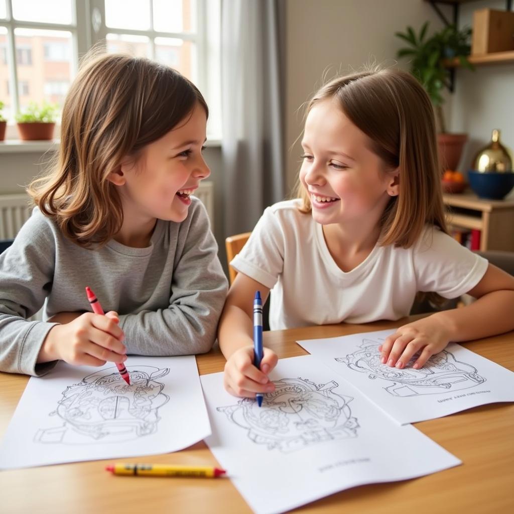 Children Coloring Together - Family Fun